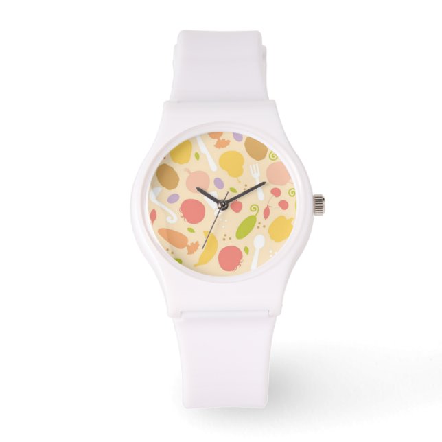 Vegetarisches Kochmuster Hintergrund Armbanduhr (Vorderseite)