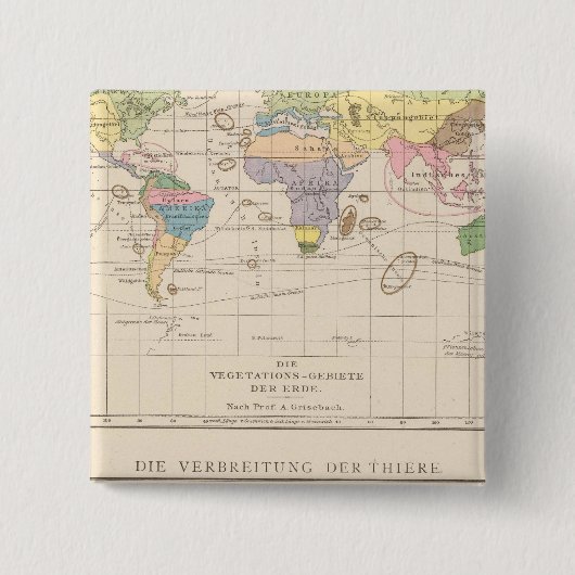 Vegetationsgebiete, Thiere Atlas Karte Button (Vorderseite)