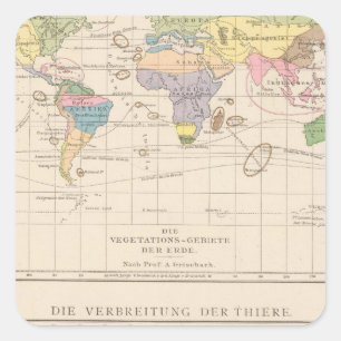 Vegetationsgebiete, Thiere Atlas-Karte Quadratischer Aufkleber