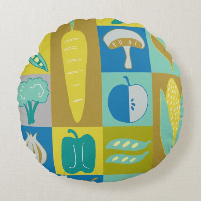 Veggie-Blöcke II Rundes Kissen (Vorderseite)