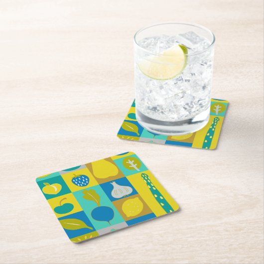 Veggie Blocks I Rechteckiger Pappuntersetzer (Vor Ort)