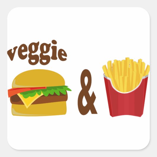 Veggie Burger and Fries Quadratischer Aufkleber (Vorderseite)