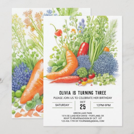 Veggie Delight Birthday Einladung (Vorne/Hinten)
