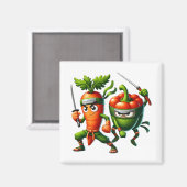 Veggie Ninjas - Warrior Carrot & Pepper Magnet (Vorderseite/Rückseite)