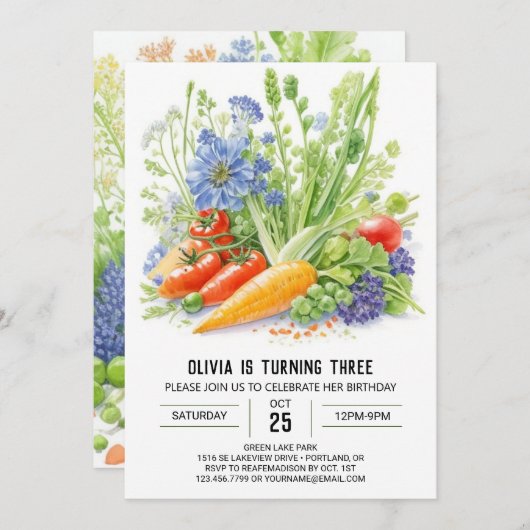 Veggie Patch Adventure Birthday Einladung (Vorne/Hinten)