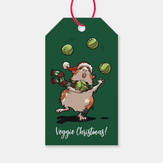 Veggie Weihnachten! Guinea Pig Juggling Sprouts Geschenkanhänger (Vorderseite)