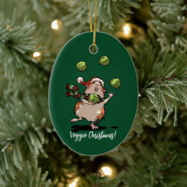 Veggie Weihnachten! Guinea Pig Juggling Sprouts Keramik Ornament