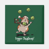 Veggie Weihnachten! Guinea Pig Juggling Sprouts Magnet (Vorne)
