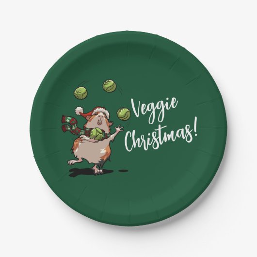 Veggie Weihnachten! Guinea Pig Juggling Sprouts Pappteller (Vorderseite)