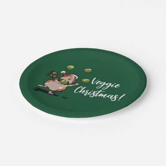 Veggie Weihnachten! Guinea Pig Juggling Sprouts Pappteller (Schrägansicht)