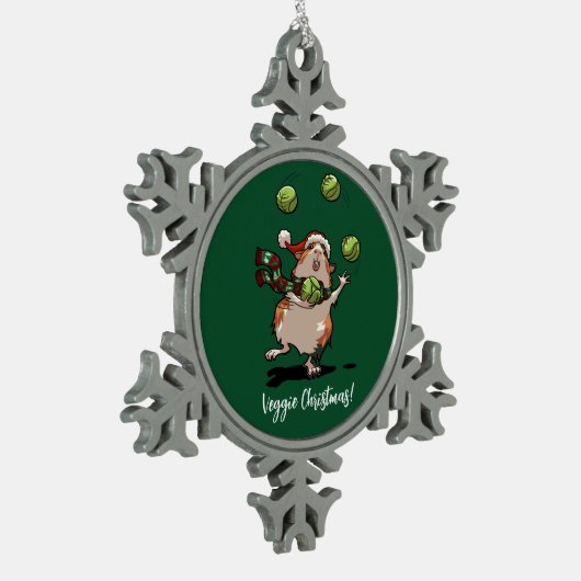Veggie Weihnachten! Guinea Pig Juggling Sprouts Schneeflocken Zinn-Ornament (Links)