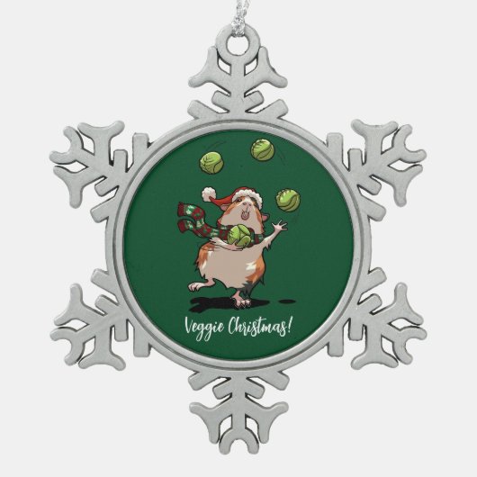 Veggie Weihnachten! Guinea Pig Juggling Sprouts Schneeflocken Zinn-Ornament (Vorderseite)