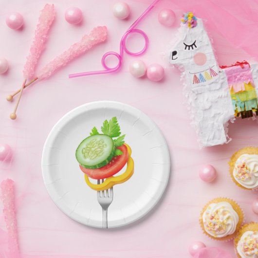 Veggies auf einer Gabel Pappteller (Party)