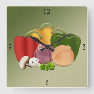 Veggies Square Wall Clock Quadratische Wanduhr