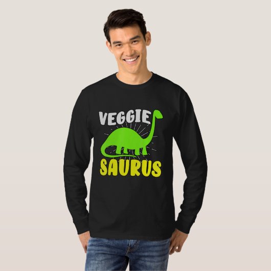 Veggiesaurus Dino vegetarisch No Meet Pflanze Base T-Shirt (Vorne ganz)