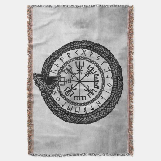 Vegvisier mit Ouroboros und Runen - Graustufen Decke (Vorderseite Vertikal)