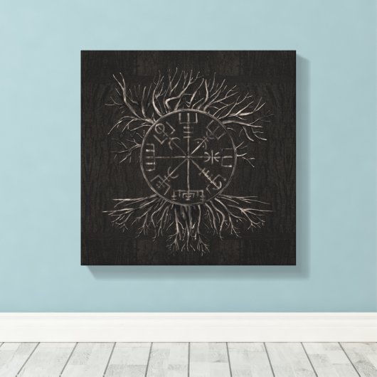 Vegvisir and Tree of life Yggdrasil Leinwanddruck (Insitu (Holzboden))