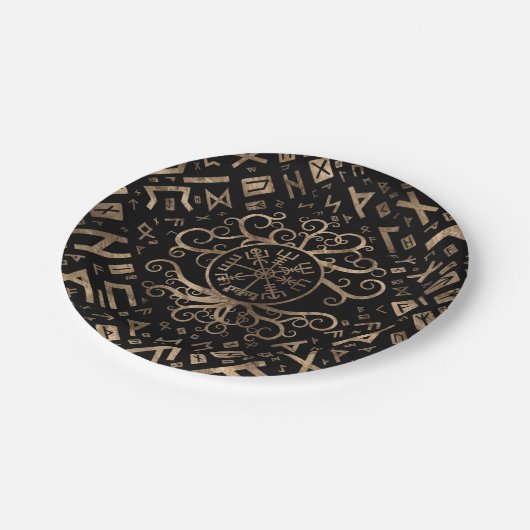 Vegvisir Baum des Lebens Yggdrasil und der Runen Pappteller (Schrägansicht)