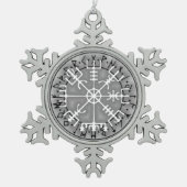 Vegvísir Isländisch Magischer Amuletstave Schneeflocken Zinn-Ornament (Vorderseite)