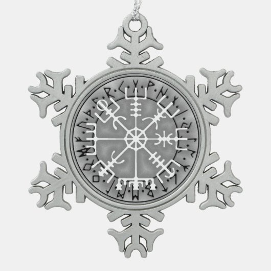 Vegvísir Isländisch Magischer Amuletstave Schneeflocken Zinn-Ornament (Vorderseite)