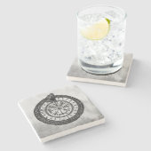 Vegvisir mit Ouroboros und Runen - Grayscale Steinuntersetzer (Seitenansicht)