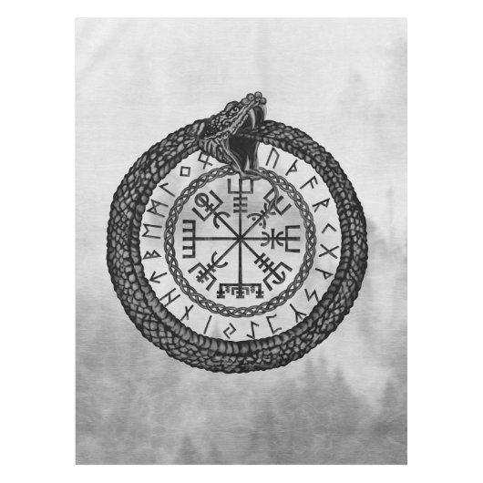 Vegvisir mit Ouroboros und Runen - Grayscale Tischdecke (Vorderseite)