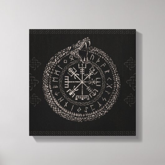 Vegvisir mit Ouroboros und Runen Leinwanddruck (Vorderseite)