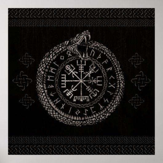 Vegvisir mit Ouroboros und Runen Poster (Vorne)