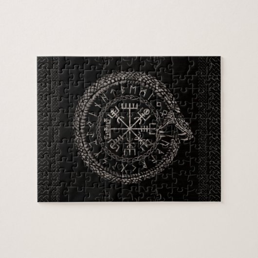 Vegvisir mit Ouroboros und Runen Puzzle (Horizontal)