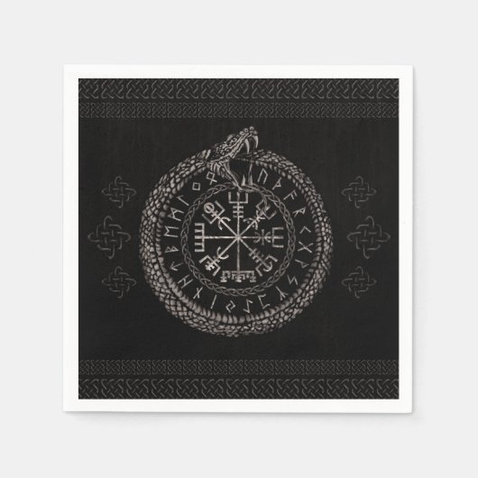Vegvisir mit Ouroboros und Runen Serviette (Vorderseite)