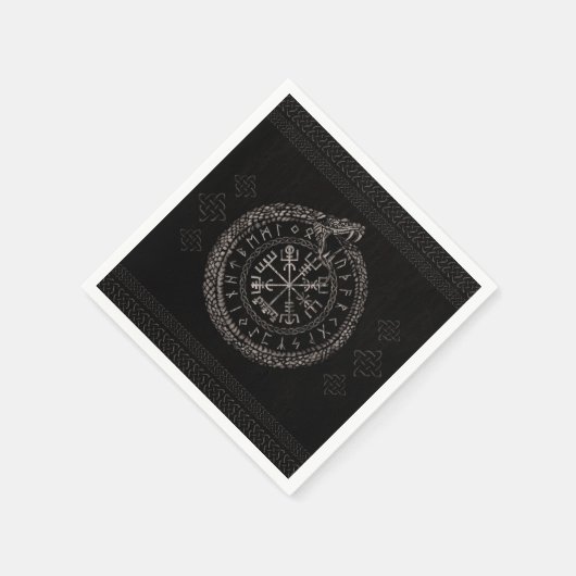 Vegvisir mit Ouroboros und Runen Serviette (Ecke)