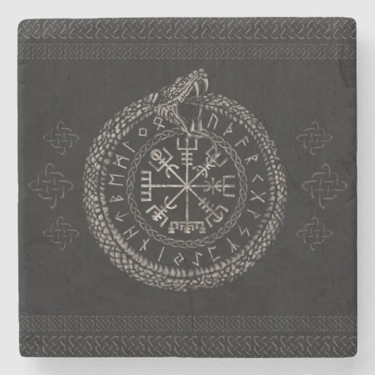 Vegvisir mit Ouroboros und Runen Steinuntersetzer (Vorderseite)