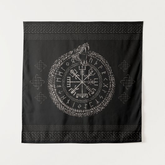 Vegvisir mit Ouroboros und Runen Wandteppich (Vorderseite)