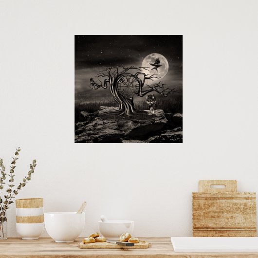 Vegvisir Tree Moon Landschaft - Sepia Poster (Küche)
