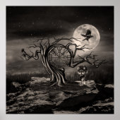Vegvisir Tree Moon Landschaft - Sepia Poster (Vorne)