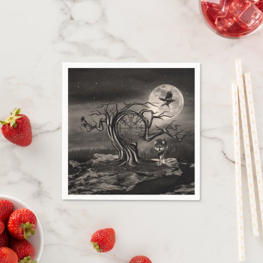 Vegvisir Tree Moon Landschaft - Sepia Serviette (Beispiel)