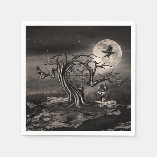 Vegvisir Tree Moon Landschaft - Sepia Serviette (Vorderseite)