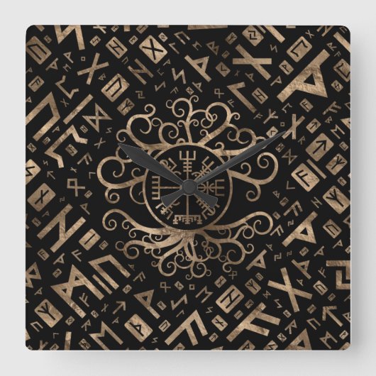 Vegvisir Tree of life Yggdrasil and Runes Quadratische Wanduhr (Vorderseite)