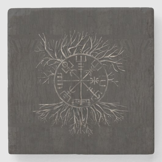 Vegvisir und Baum des Lebens Yggdrasil Steinuntersetzer (Vorderseite)