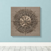 Vegvisir - Viking Compass - Beige Leder und Gold Leinwanddruck (Insitu (Holzboden))