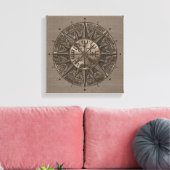 Vegvisir - Viking Compass - Beige Leder und Gold Leinwanddruck (Insitu (Wohnzimmer))