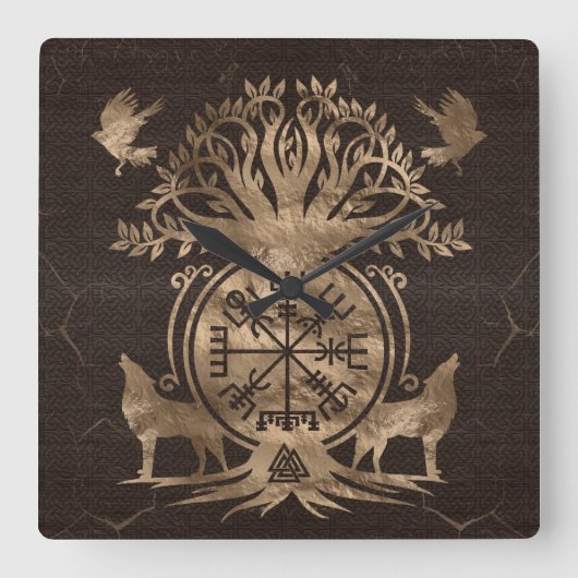 Vegvisir - Viking Compass Ornament Quadratische Wanduhr (Vorderseite)