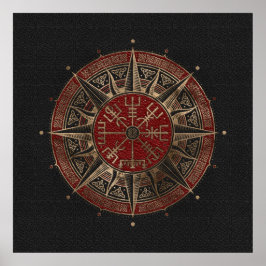 Vegvisir - Viking Compass - Schwarzes und rotes Le Poster
