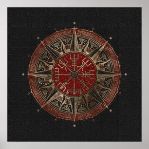 Vegvisir - Viking Compass - Schwarzes und rotes Le Poster