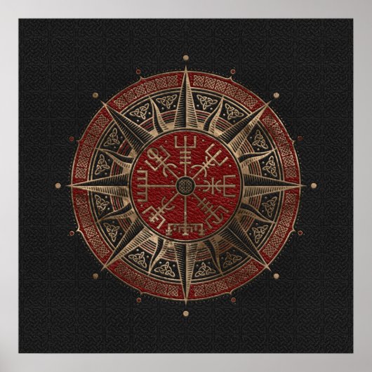 Vegvisir - Viking Compass - Schwarzes und rotes Le Poster (Vorne)