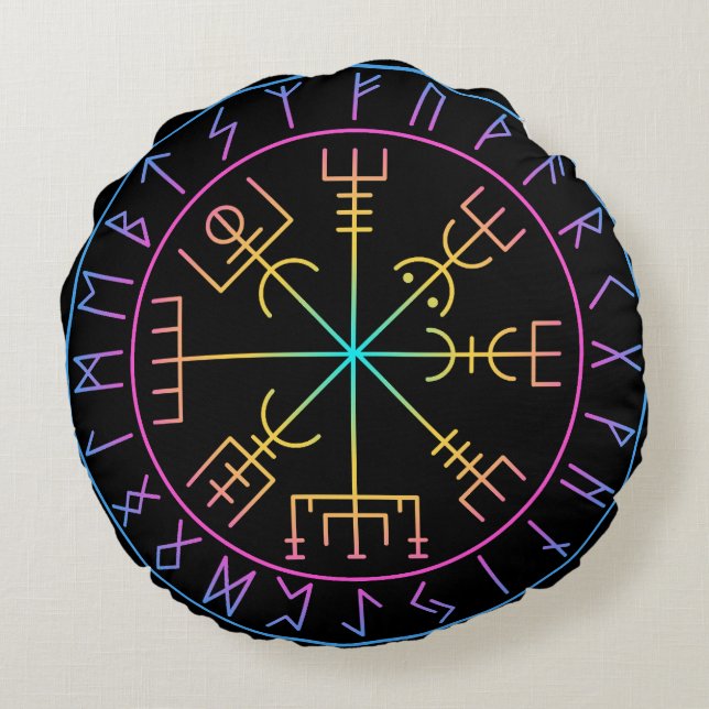 Vegvisir Viking Compass Symbol Design Rundes Kissen (Rückseite)