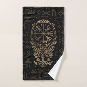 Vegvisir - Viking-Kompass auf Futhark Muster Badhandtuch Set