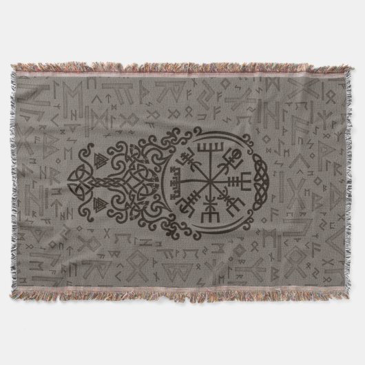 Vegvisir - Viking-Kompass auf Futhark Muster Decke (Vorderseite)