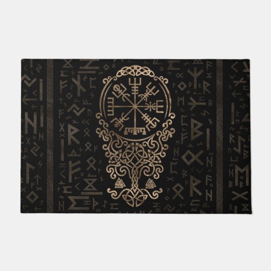 Vegvisir - Viking-Kompass auf Futhark Muster Fußmatte (Vorderseite)