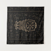 Vegvisir - Viking-Kompass auf Futhark Muster Wandteppich (Vorderseite (Horizontal))